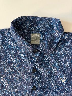 Callaway Opti-Dri Golf Polo Shirt Stretch Blue Confetti Summer Button Firework L